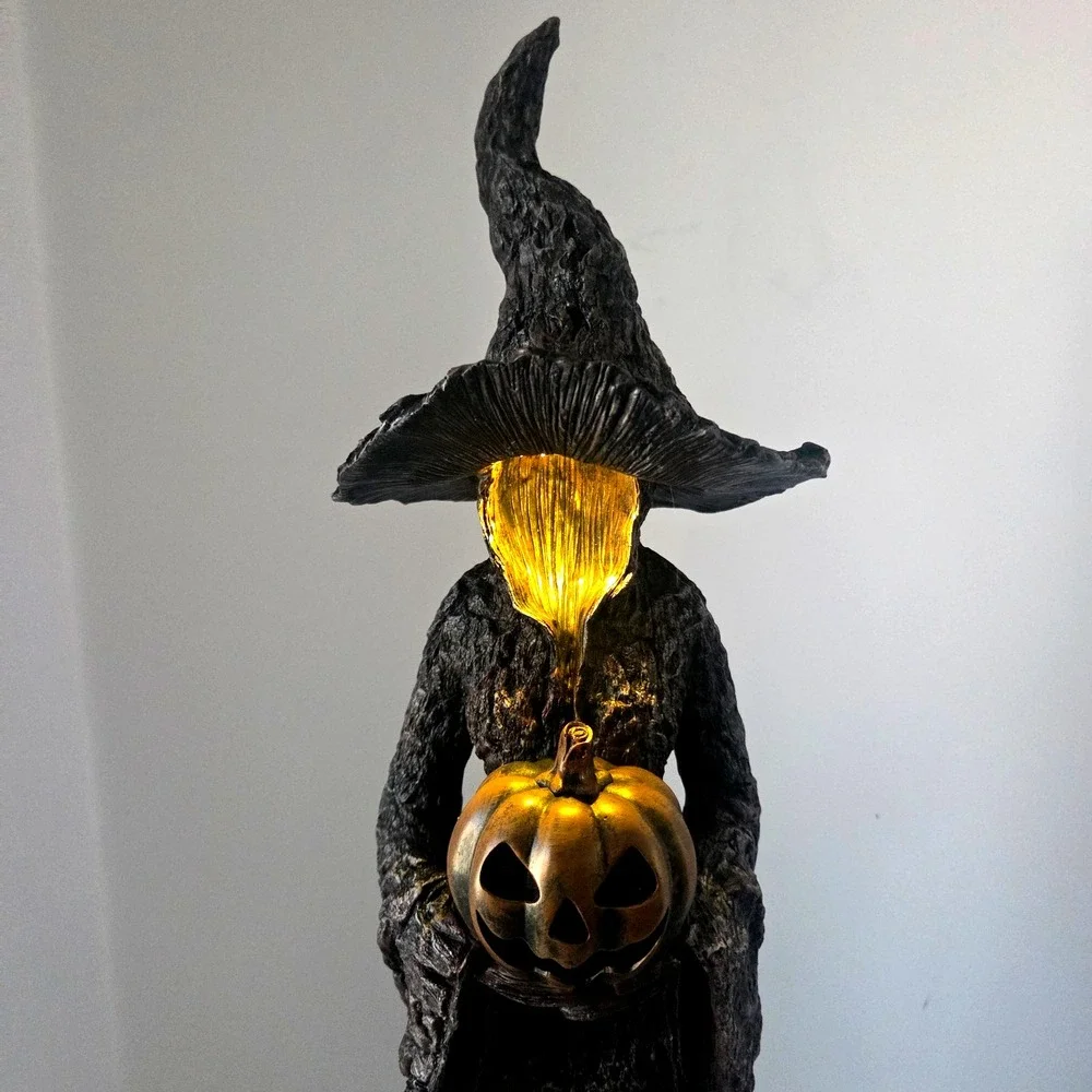 Spooky Night 24 Inch Lighted Faceless Witch Figure Brown Jack O Lantern Decor